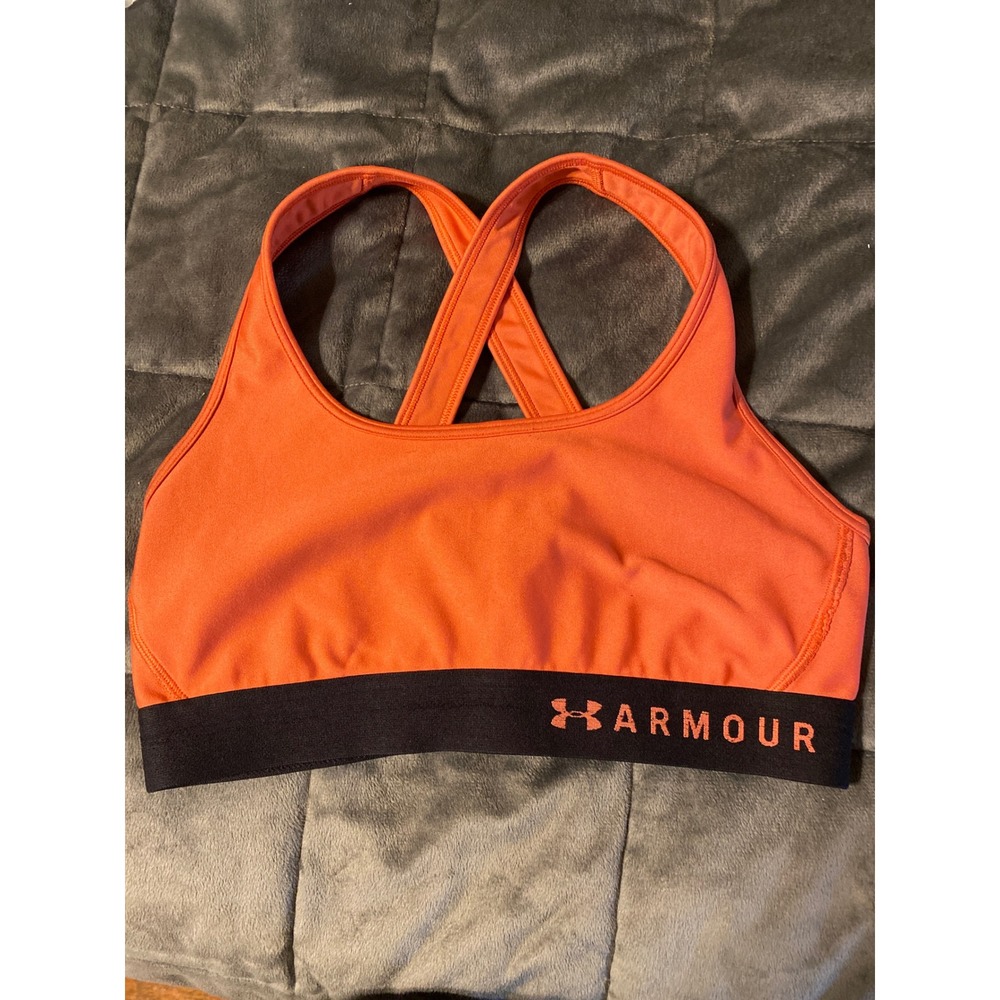 Under Armour Womens HeatGear Mid Crossback Sports Bra Orange Black Med
0326